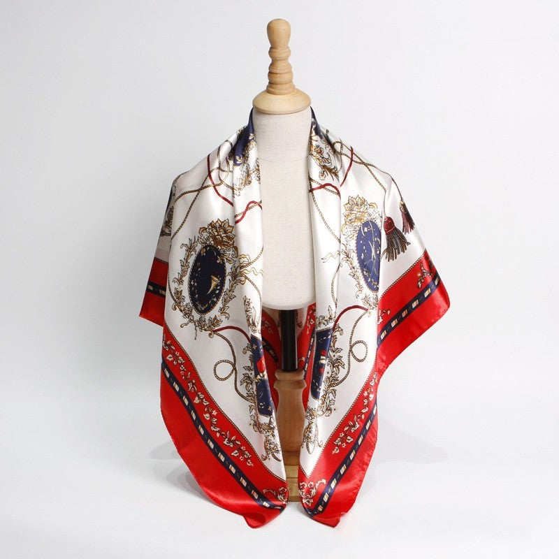 Vintage Elegant Geometric Pattern Silk Scarf