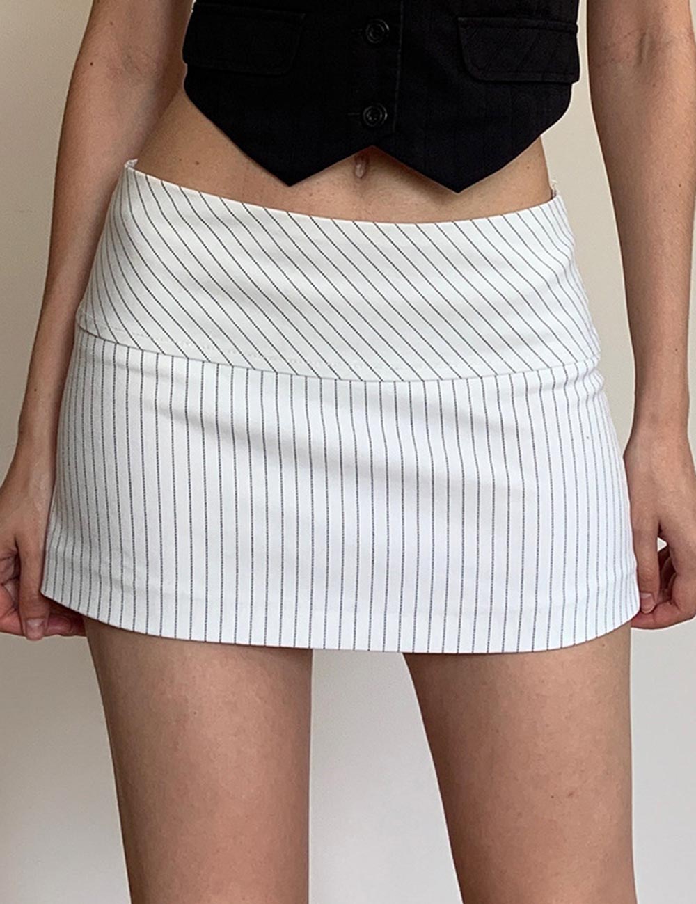 Striped Hip Wrap Slim Mini Skirt