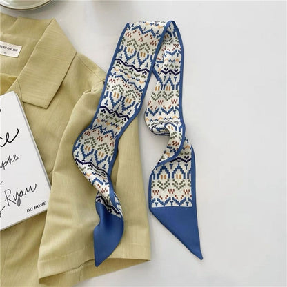 Vintage Printed Slim Hair Silky Scarf