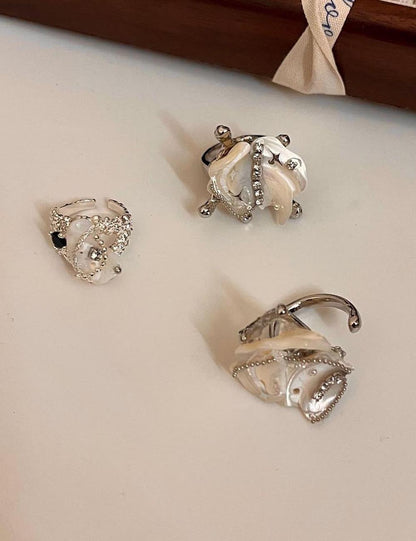 Irregular Rhinestone Shell Stackable Band Ring