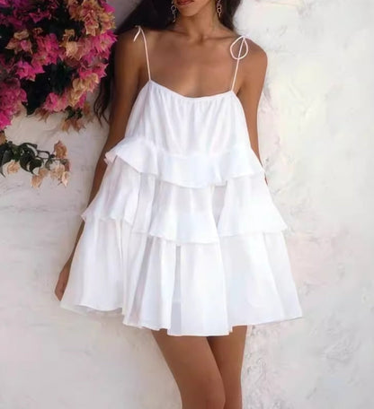 Casual Layered Ruffle String Mini Dress