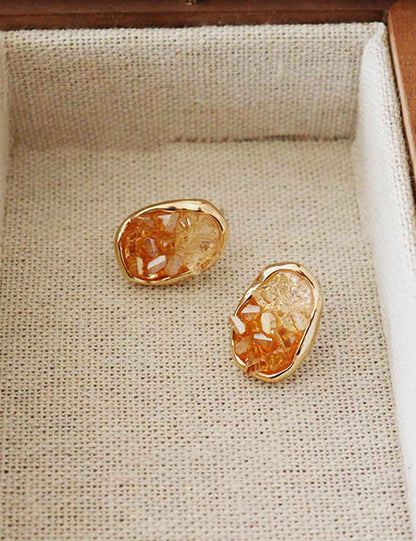 Gold Plated Oval Crystal Stud Earrings