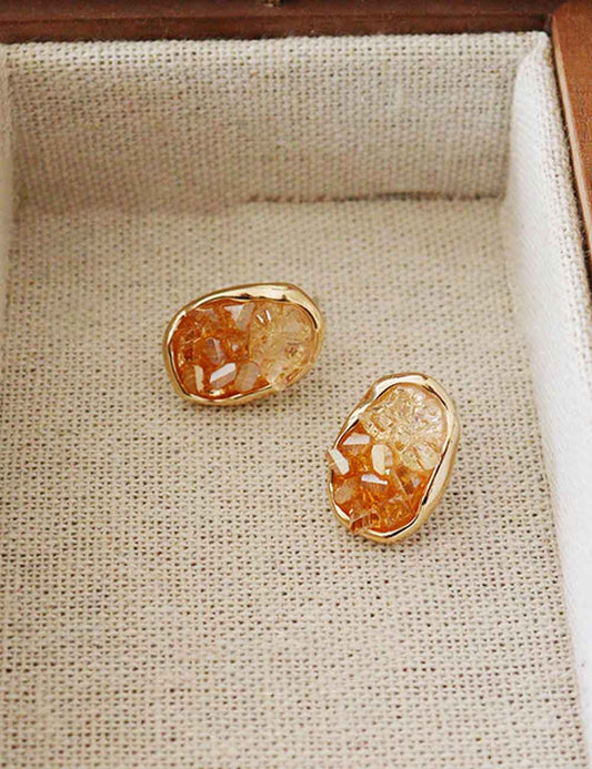 Gold Plated Oval Crystal Stud Earrings