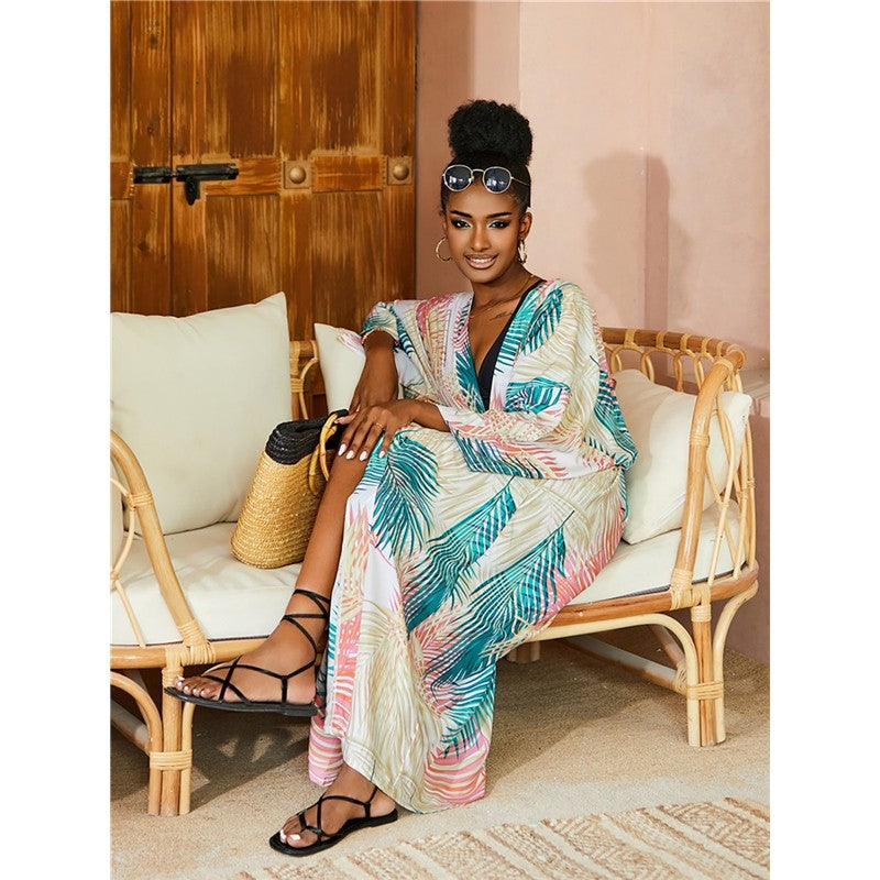 Long-Sleeve Printed Loose-Fit  Cover-Up