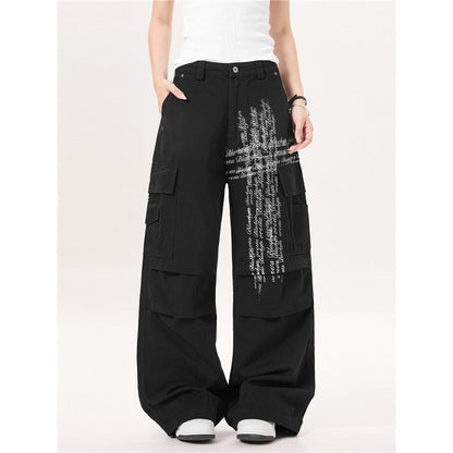 Printed Cargo Pants Retro Pleated Unisex