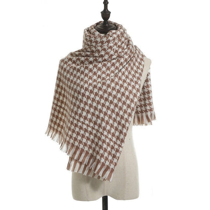 Winter Thick Houndstooth Tassel Shawl Scarf