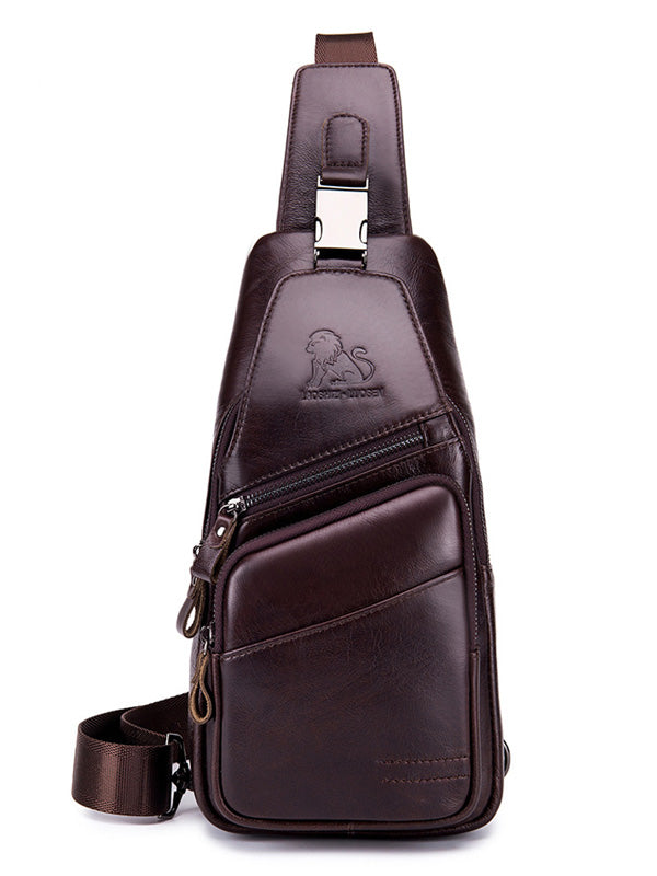 Multi-layer Pocket Leather Casual Crossbody Shoulder Bag