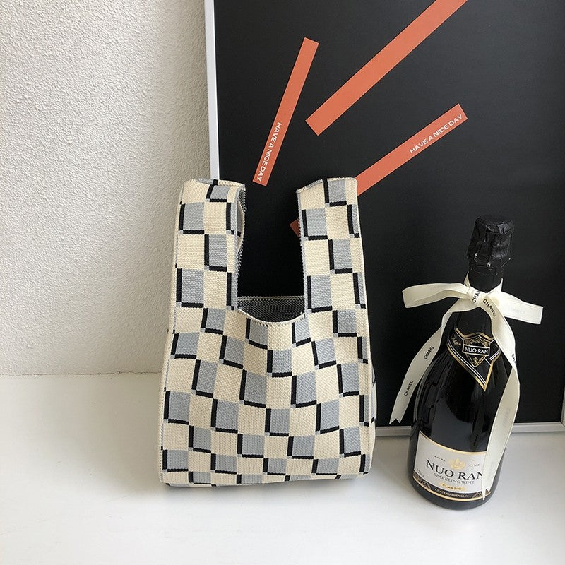 Knit Checkerboard Casual Tote Bag