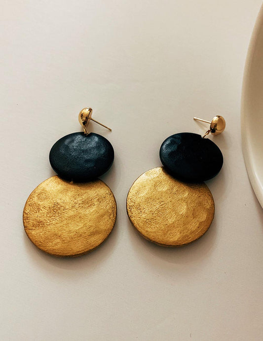 Color Block Wooden Geometric Drop Earrings