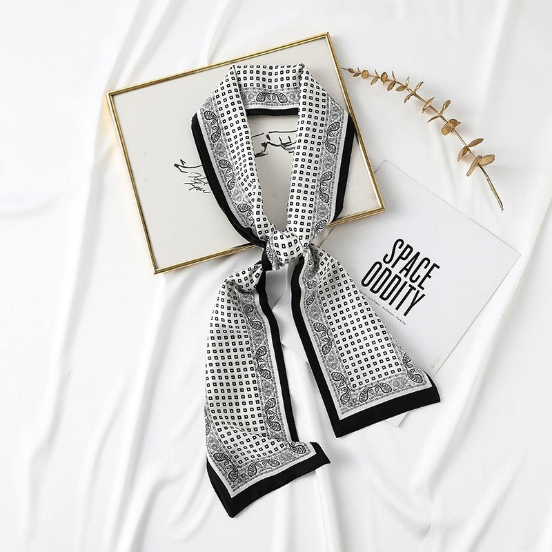 Printed Imitation Silk Long Tied Scarf