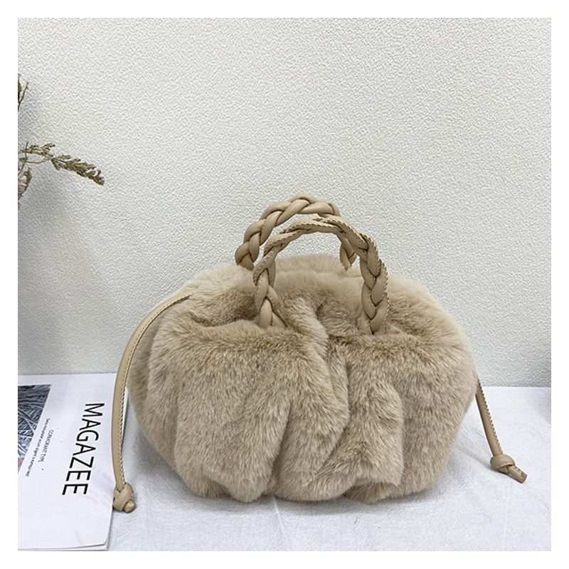 All 4 Colors Cute PU Shoulder Strap Plush Handbag
