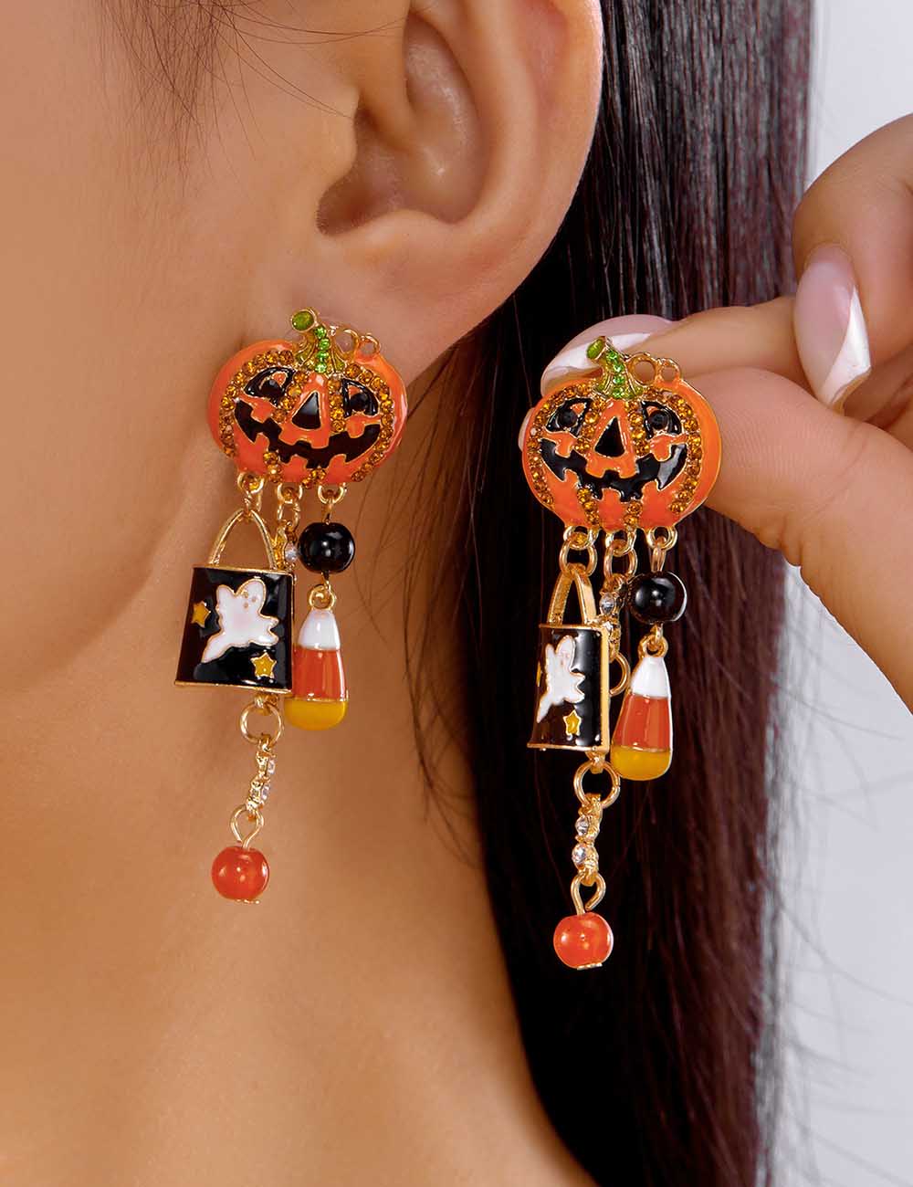 Halloween Pumpkin Ghost Tassel Dangle Earrings