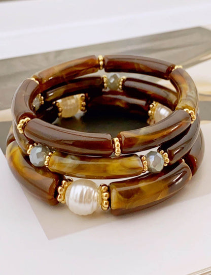 3 Pcs Minimalist Layered Acrylic Bead Bracelets