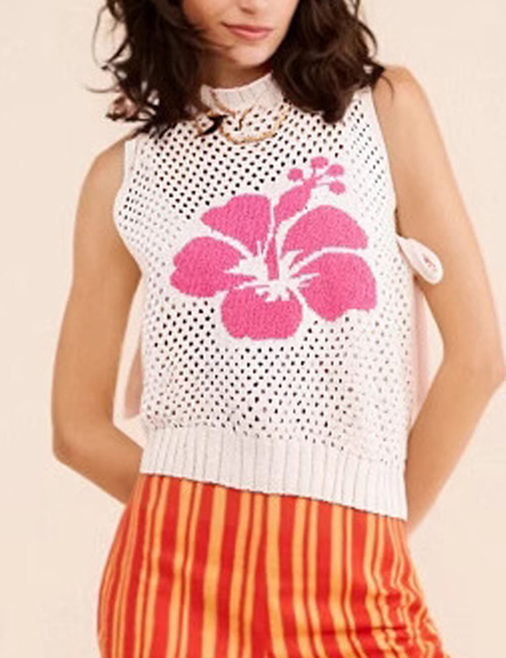 Elegant Floral Jacquard Sleeveless Knit Vest Top