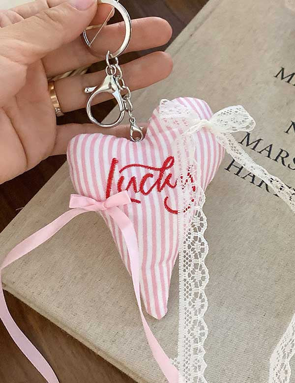 Lace Plush Striped Love Bag Charm