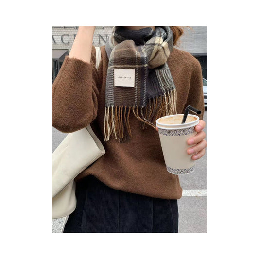 Stylish Plaid Tasseled Split-Joint Simple Scarf