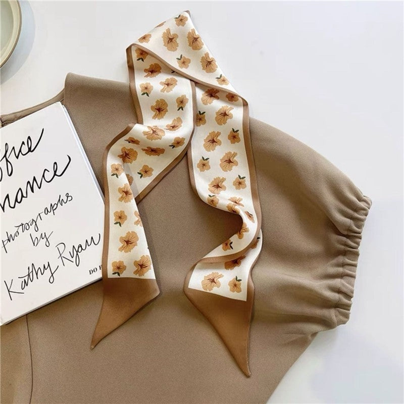Vintage Printed Slim Hair Silky Scarf