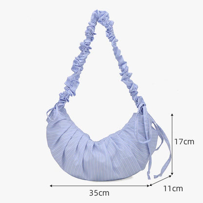 Ruched Striped Drawstring Casual Shoulder Bag