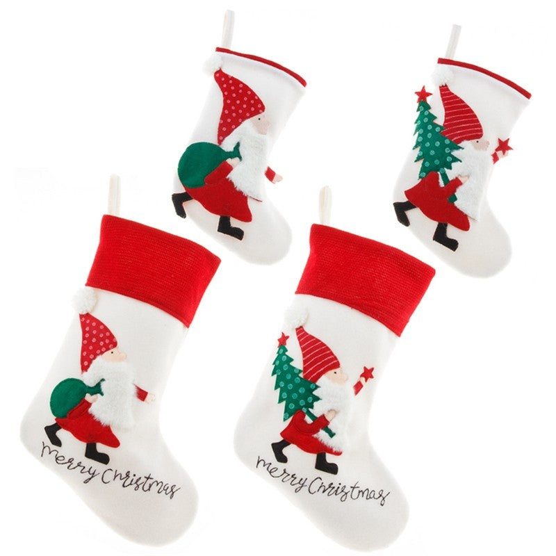 White Nordic Embroidered Old Man Christmas Socks Candy Bag Christmas Socks Gift Bag