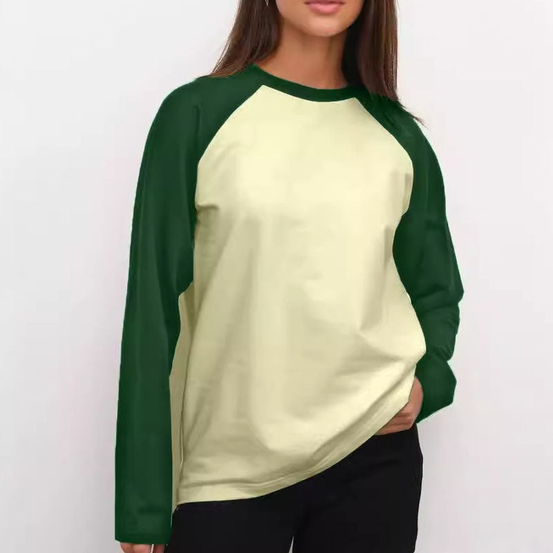 Minimalist Color Block Crew Neck Long Sleeve Top