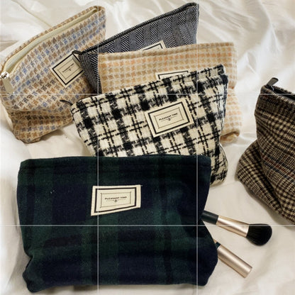 Plaid Color Block Large Capacity Make Up Bag