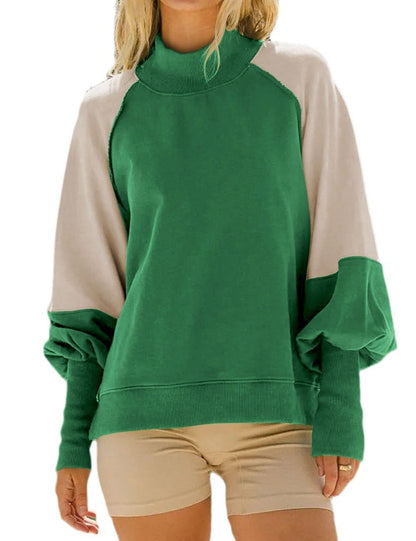 Casual Color Block Lantern Sleeve Sweatshirt