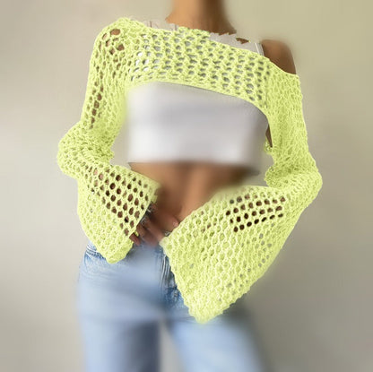 Casual Flare Sleeve Mesh Short Net Top