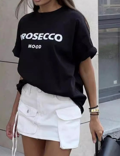 Letter Print Loose Short Sleeves Top