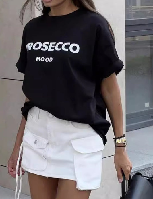 Letter Print Loose Short Sleeves Top