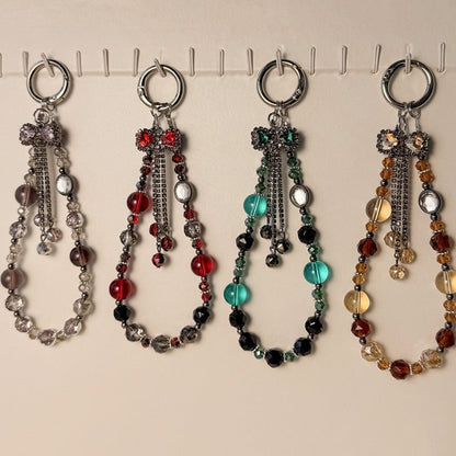 Rhinestone Bow Tassel Crystal Beaded Phone Chain