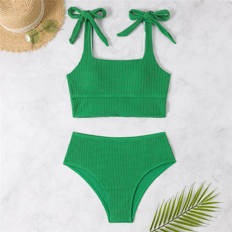 Two Piece High Waist Conservative Solid Color Swimsuit