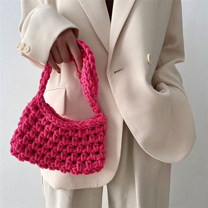 Solid Color Crochet Knitted Shoulder Bag