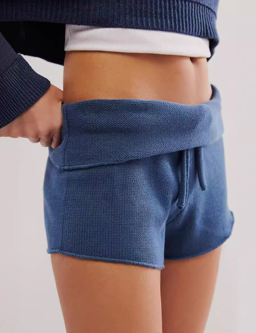Casual Solid Color Knit High Waisted Shorts