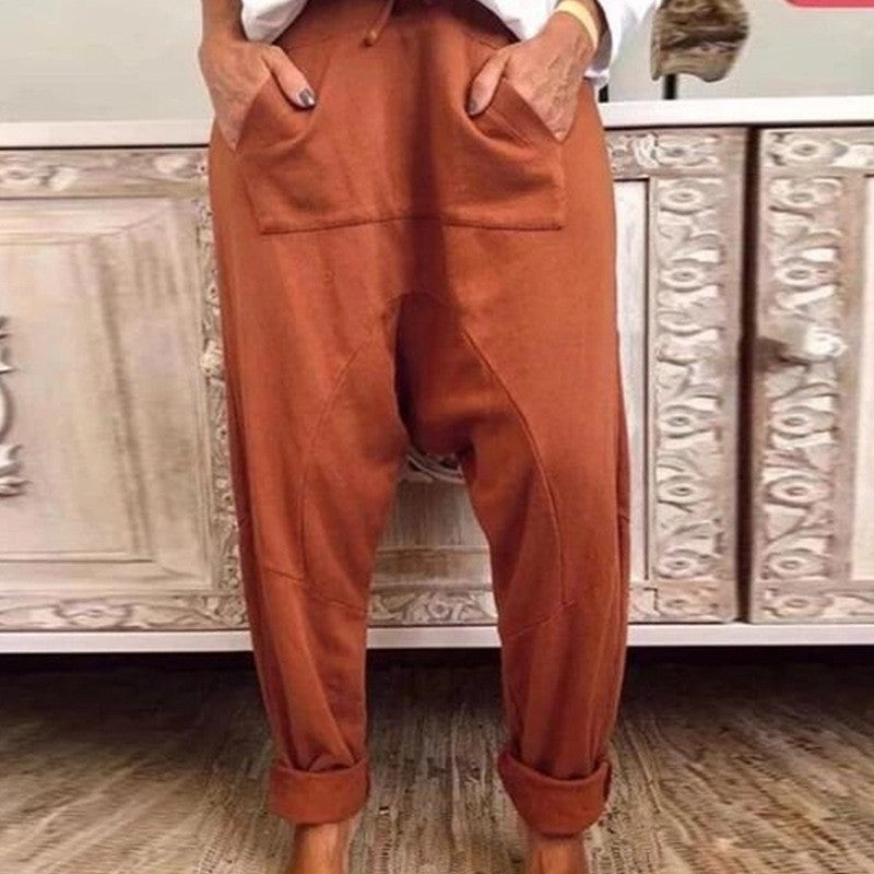 Solid Color Casual Hanging Crotch Harem Pants