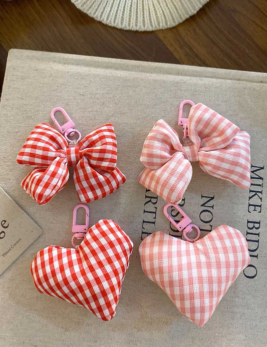 Sweet Plush Plaid Love Bow Bag Charm