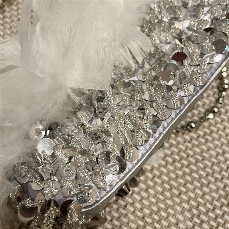 Feather Sequin Evening Clutch Bag