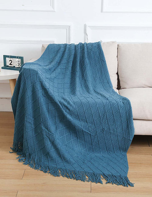 Minimalist Solid Color Diamond Pattern Sofa Blanket