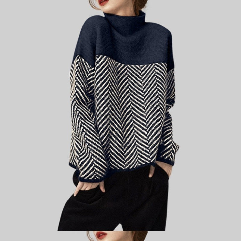 Loose Fit Colorblock Half Turtleneck Sweater