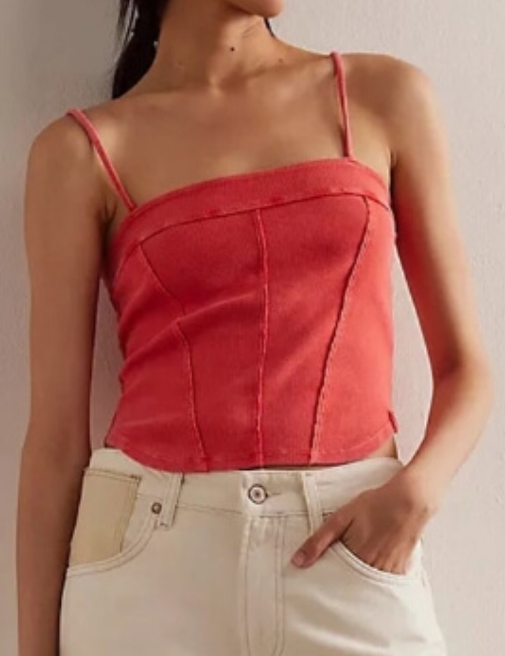 Washed Ribbed Slim Spaghetti Camis