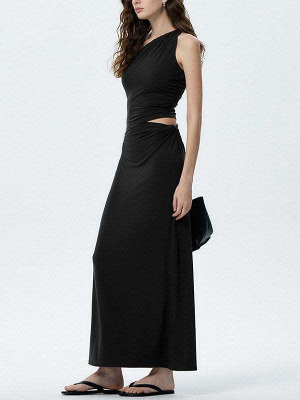 One Shoulder Hollow Slim Maxi Dress