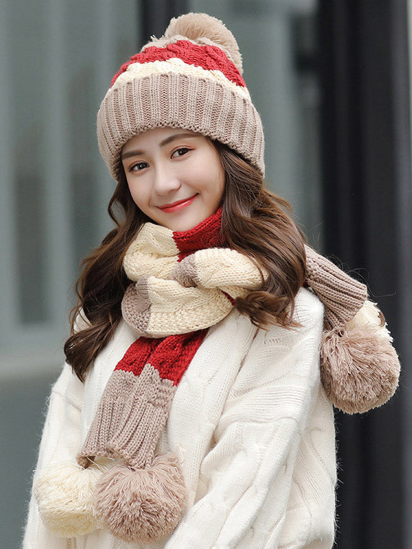 Personality Thickened Solid Hat&Scarf Set