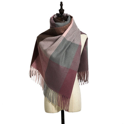 British Style Plaid Imitated Cashmere Tassled Shawl Scarf