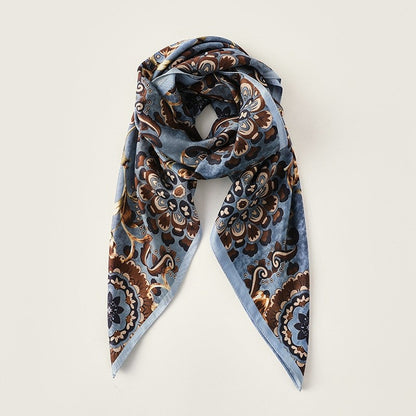 Floral Print Square Silk Imitation Scarf