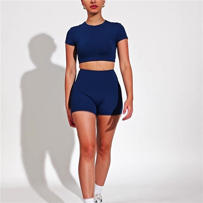 Solid Color High Waist Tummy Control Workout Shorts