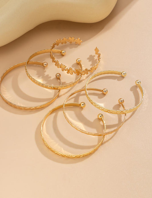 Simple Metal Heart Flower Bracelet Set