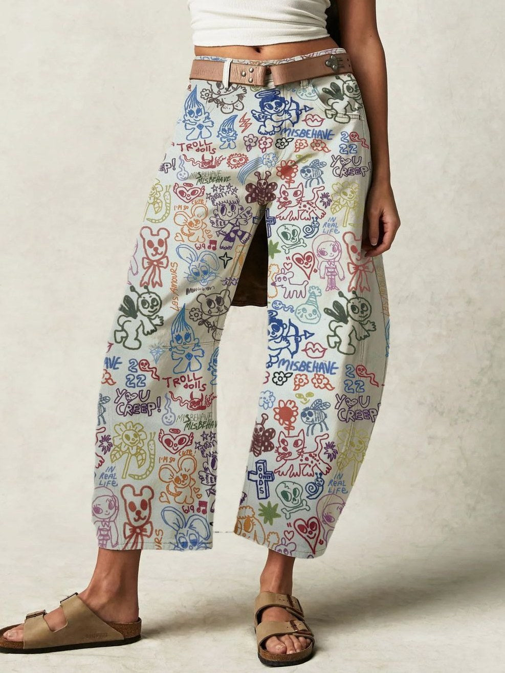 Love Star Print Loose Midi Waist Jeans