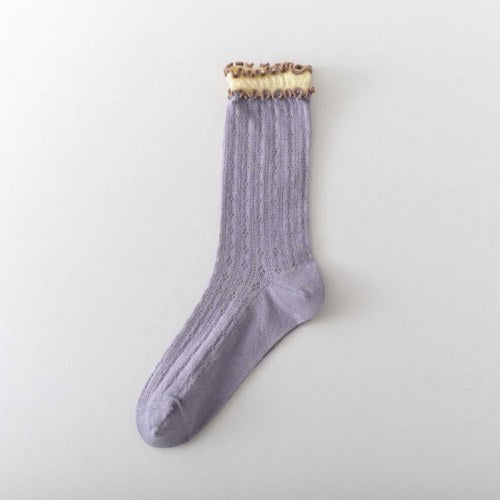 Ruffle Color Block Thin Ribbed Socks