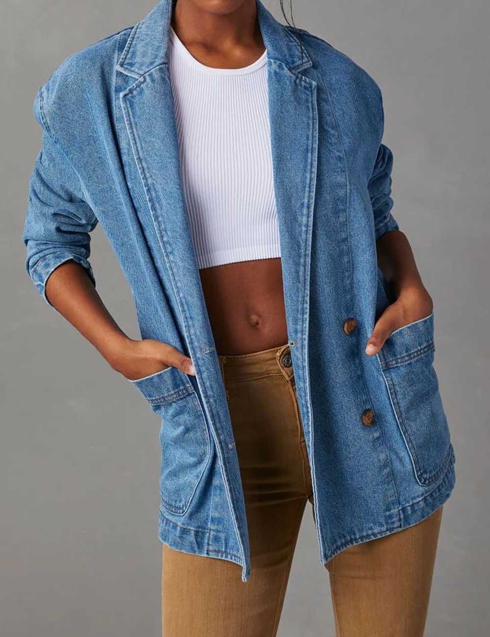Casual Washed Solid Color Denim Jacket