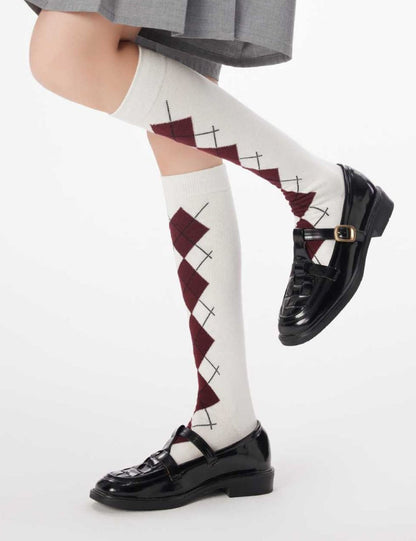 Minimalist Plaid Jacquard Cotton Calf Socks