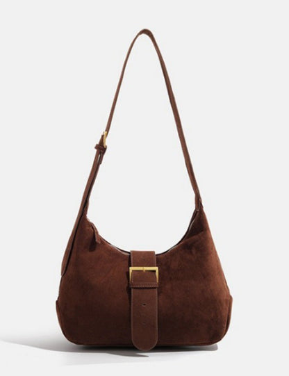 Vintage Suede Buckle Flap Shoulder Bags